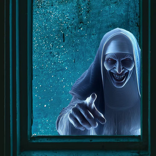 Halloween zombie nun window - zombie,