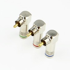 3x Coloured Right Angle RCA Phono Plug Non Solder Solderless Adapter Terminal AV