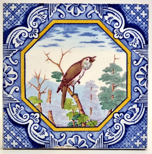 Victorian tile polychrome bird - polychrome,