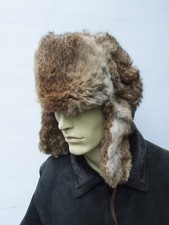 Vintage real RABBIT trapper ushanka aviator FULL FUR S 55cm