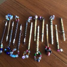 ANTIQUE BONE LACE BOBBINS WITH WIRED BEADS X 8 & Wooden X 6