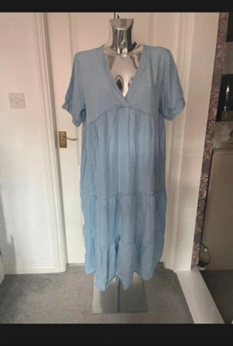 Light blue chambray denim maxi