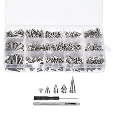 180 Sets Cone Spikes Studs, 4 Sizes Studs and Spike Leather Rivets, Silver