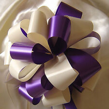 12 x Handmade Wedding Pew Bows/ Pew Decorations - CADBURY PURPLE & IVORY