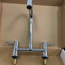 DUAL LEVER KITCHEN SINK DECK MIXER CHROME TAP 1/4 TURN 2 HOLE 180MM CENTRE 