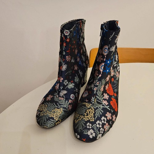 Navy embroidered ankle boots