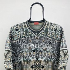 KENZO Colorful Patterned Knitted Cardigan Sweater Medium Green