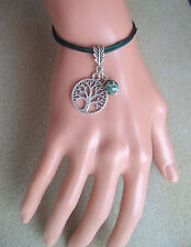 Tree of Life Charm and Tree Agate Bead Green Cord Bracelet in Gift Bag 