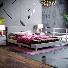 SALE Double Bed 4ft6 Fabric Modern Frame Dark Grey Linen Bedroom