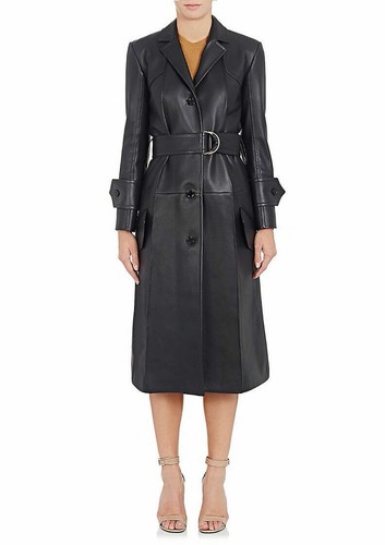 Black real leather trench - leather, coat