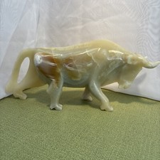Hand Carved Onyx Marble? Bull Statue. 3.5kg And 14 Inches Long. Bull Ornament 