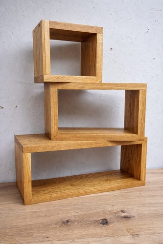 Solid oak cube shelves - oak, set