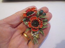 Vintage Exquisite Poppies Brooch Enamel Flower Series Collectable Rare Signed