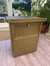 Vintage Lloyd Loom Style Bedside Table / Cupboard – Glass Top – Upcycle Project