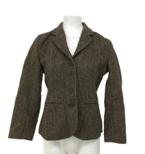 JIGSAW HARRIS TWEED Ladies UK 8 Vintage Brown Button Up Wool Blazer Pre-Loved