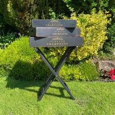 Set 3 Butlers Tray on stand Champagne Wood Trays Vintage French Shabby Chic 