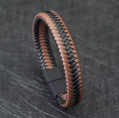 Men black braided leather - men's,