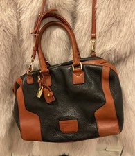 Jaeger Vintage Bag Blue & Tan Leather Shoulder Strap Medium Size Good Quality