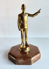 WONDERFUL ANTIQUE BRASS POLICEMAN MOTOR CAR MASCOT - OAK BASE - VERY RARE PIECE