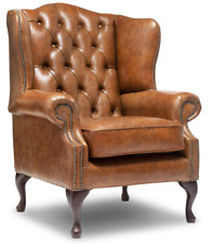 Chesterfield Highback Chair in 100% Genuine Vintage Tan Leather