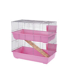 Rabbit Guinea Pig Cage Large Indoor 100cm Pink Hutch With Ramp & Hayracks