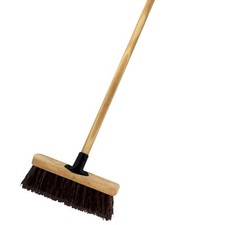 Outdoor Garden Broom Stiff Hard Bristle Floor Yard Brush Sweeper Wooden Handle