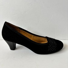 Gabor Black Suede Leather Wallace Court Shoes UK 7 Rhinestones Embellished BNWOB