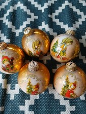 Vintage retro 1970s Sarah Kay Holly Hobbie glass Christmas baubles original box