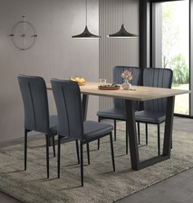 Dining Set, 180cm Dining Table and with 4 Black Faux Leather High Back Chairs