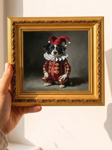 Dog dressed court jester - court,