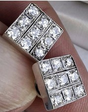 1.2Ct Diamond Gold Earrings Pair Square Art Deco Cluster Butterfly Backs 