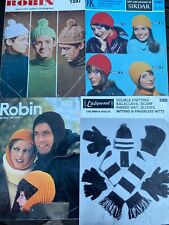 4 Knitting & Crochet Patterns Ladies & Mens Hats Scarf Gloves Football Bobble
