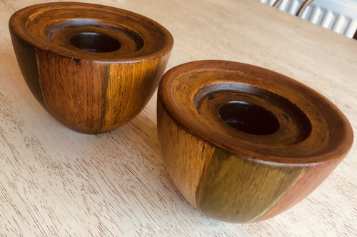 Vintage pair wooden candle - wooden,