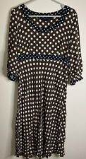Boden Size 14 Brown Navy White Polka Dot Spot Dress Fit Flare Midi 3/4 Sleeve