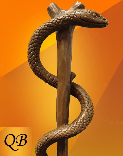 Bronze staff asclepius - bronze,