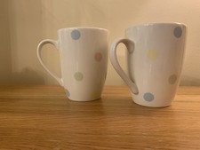 2 George Mugs Candy Floss Polka Dot Spotty Spots.  10.5 x 8cm. Preloved 