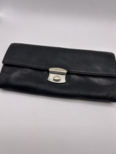 Prada Black Leather Bi-Fold Rectangle Latch Purse Wallet