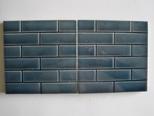 SET 2 - 6" SQ MINTONS MOULDED & MAJOLICA BLUE BRICK STYLE WALL TILES 1900-10