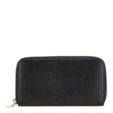 Stella McCartney Perforated Round Long Wallet Black Leather Women's