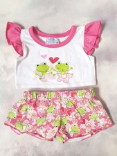 Build a Bear, White, Frog  Print PJ, Short Pyjamas. B 349