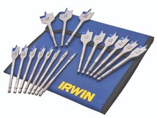 Irwin 17 Piece 6-38mm Wood Flat Spade Drill Bit Set & Storage Wallet, IW4041002