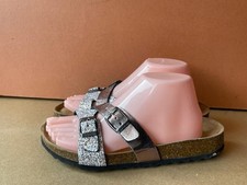 Bonova Women's Metalic & Glitter Silver Buckle Straps Slide Sandal Size 39 A65