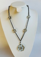 Tudor Rose Glass Pendant Black Chain Necklace  Jewellery