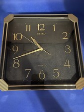 Seiko Clock Quartz Wall square gold black Good Working Order Large Hanging