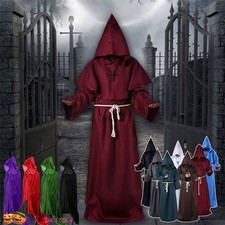 Adult Kids Halloween Monk Cosplay Robe Cloak Capes Friar Medieval Priest Costume