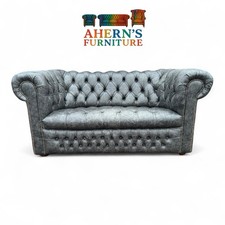 FULLY BUTTONED Charcoal Grey Leather Chesterfield sofa FREE DELIVERY