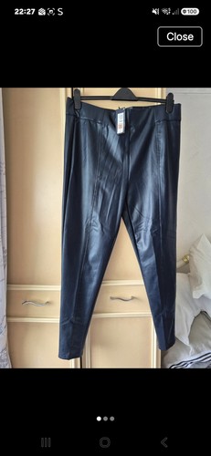 Navy faux leather trousers - m&s,