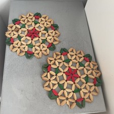 Vintage Wooden Beaded Flower Trivet/table Mat