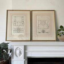 Pair Antique Architectural Palladium Style Engravings Italian Villa Isacc Ware