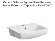 Geberit Selnova Square Semi Recessed Basin 550mm - 1 Tap Hole - 501.467.00.7